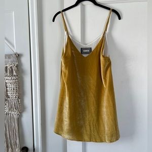 NWOT Reformation Gold Velvet Mini Dress